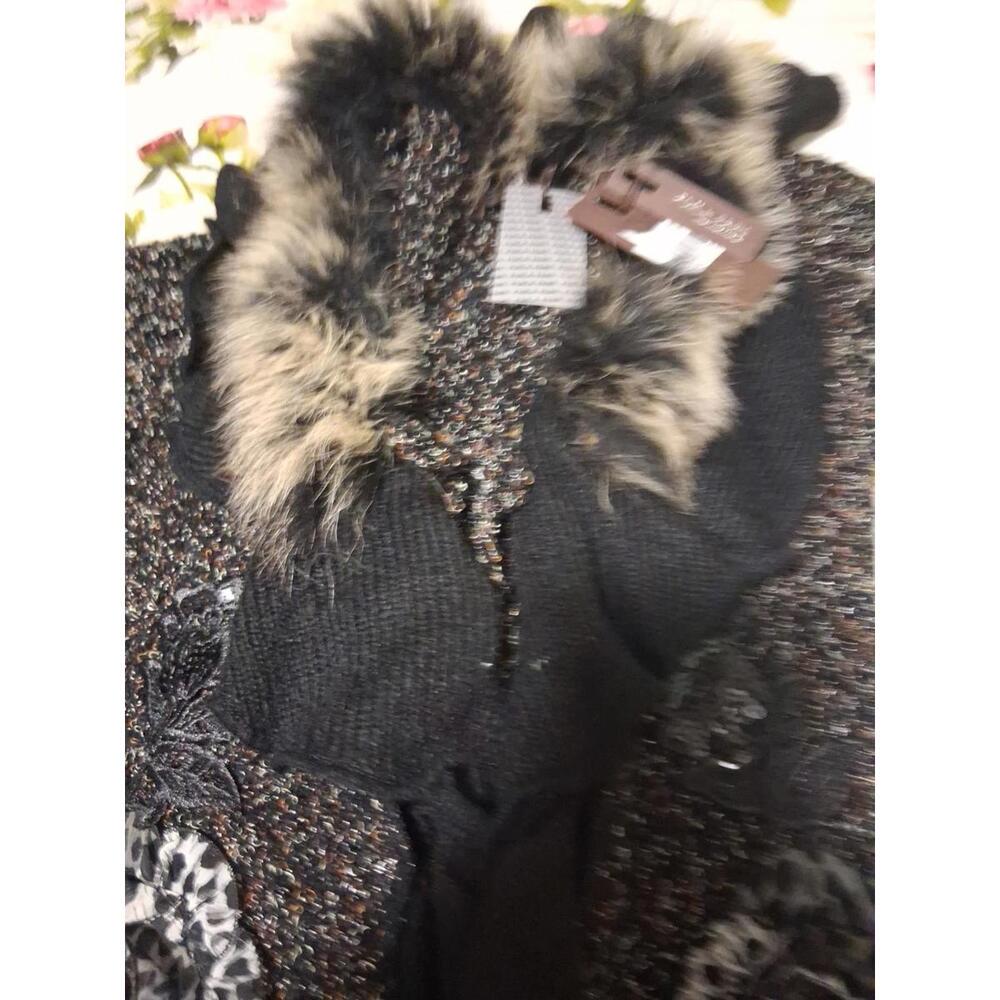 Forla Paris Cardigan Fur  Whimsical Leopard Print Seqin Floral M - Picture 9 of 14